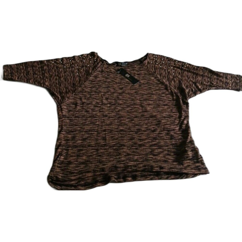 SJS Sparkly Embellished Pink/Black Light Weight Sweater/top Size Med.